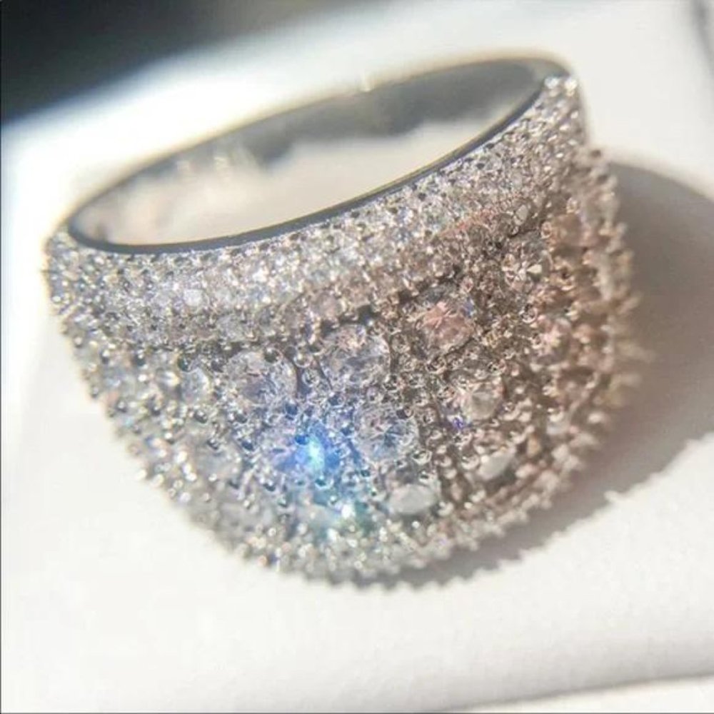 PAVE WIDE BAND 925 STERLING SILVER ROUND DIAMOND RING - Picture 4 of 8